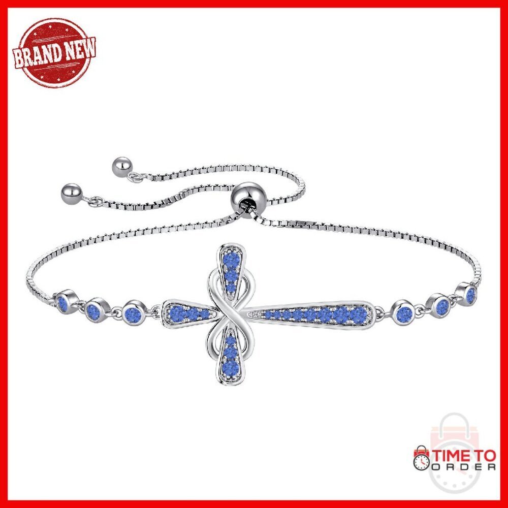 925 Sterling Silver Infinity Link Bracelet with Birthstone for Women